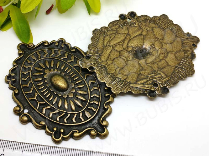 163 Коннектор большой Эллипс прямоугольный 81*61*5,5мм античная бронза (литьё)