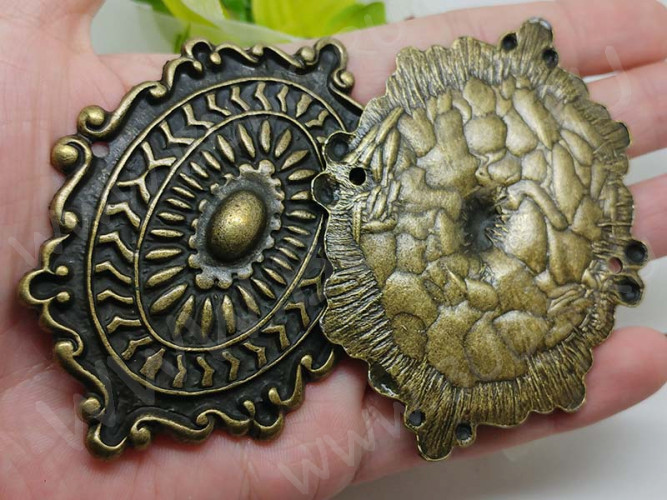 163 Коннектор большой Эллипс прямоугольный 81*61*5,5мм античная бронза (литьё)