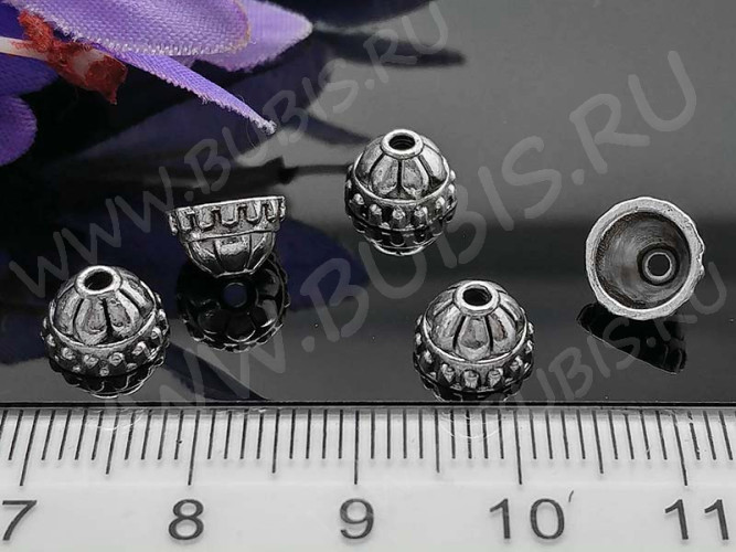 (СКИДКИ!!!) 228 Шапочка-колпачок 8*8*5мм античное серебро (литьё) (10шт.)