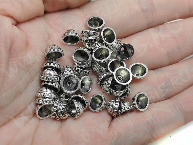 (СКИДКИ!!!) 228 Шапочка-колпачок 8*8*5мм античное серебро (литьё) (10шт.)