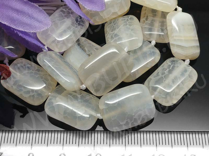 Бусина каменная Прямоугольник 19 подушка 18*13*5,5мм Агат кракле молочный (камни)