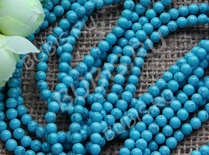 Бусина округлая 4мм Бирюза голубая пресс. (камни) (10шт.)