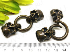 Замочек карабин №064 кольцо с концевиками Черепа 60*25*12мм античная бронза (литьё)