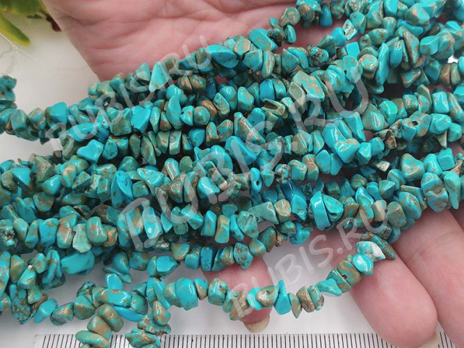 Крошка (галтовка) каменная 194 4-9мм Говлит голубо-бирюзовый (камни) (нить 43-45см)