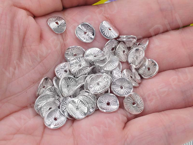 (СКИДКИ!!!) Рондели 048 волнистые 9,5*8,5*2,3мм серебристые (литьё) (10шт.)