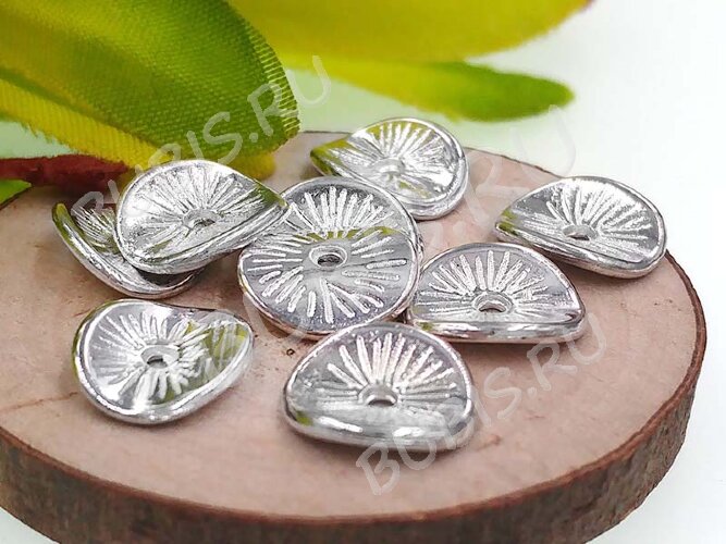 (СКИДКИ!!!) Рондели 048 волнистые 9,5*8,5*2,3мм серебристые (литьё) (10шт.)