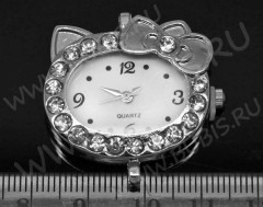 Заготовка для часов 139 Китти 32,5*32*9,3мм цвет платины и прозрачные стразы (часы)