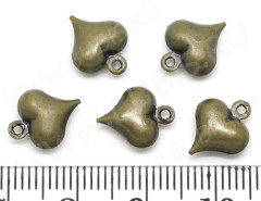 Подвеска Сердечко 53 3D 11,5*9*4,5мм античная бронза (Brass)