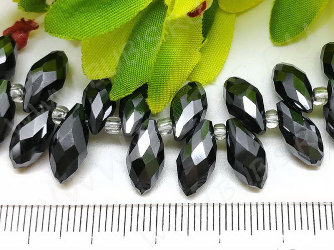 (ОПТ) Подвеска Капля гранёная 12*6*5,5мм Хрусталь т.серый непрозрачный (имитация Сваровски) (НИТЬ)