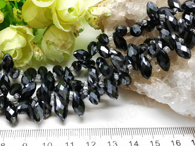 (ОПТ) Подвеска Капля гранёная 12*6*5,5мм Хрусталь т.серый непрозрачный (имитация Сваровски) (НИТЬ)