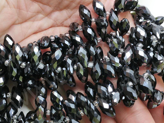 (ОПТ) Подвеска Капля гранёная 12*6*5,5мм Хрусталь т.серый непрозрачный (имитация Сваровски) (НИТЬ)