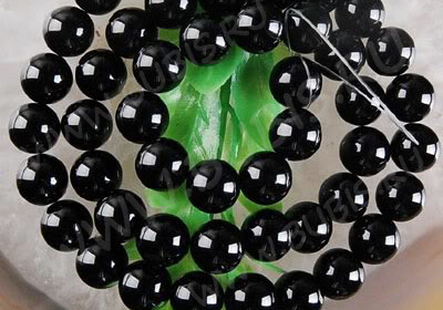 (ОПТ) Бусина округлая 4мм Агат чёрный пресс. (камни) (НИТЬ)