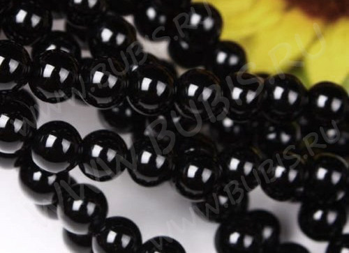 (ОПТ) Бусина округлая 4мм Агат чёрный пресс. (камни) (НИТЬ)