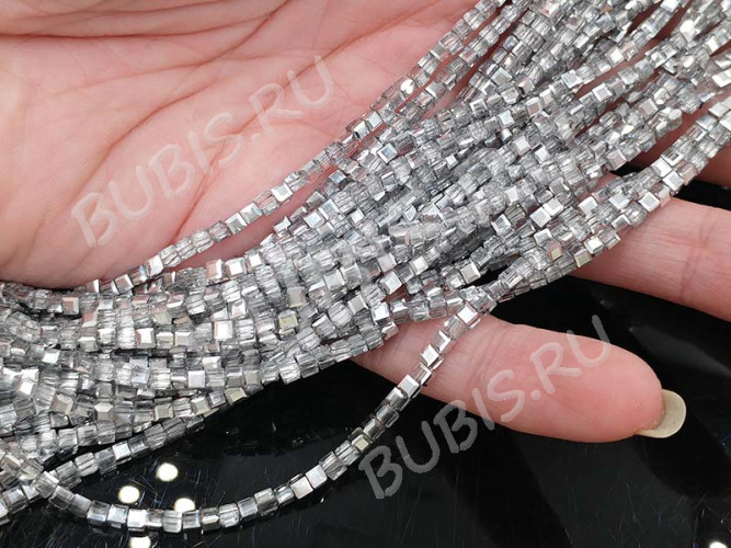 Бусина кристалл гранёный Кубик 2,5*2,5*2мм прозрачно-серебристый (имитация Сваровски) (10шт.)