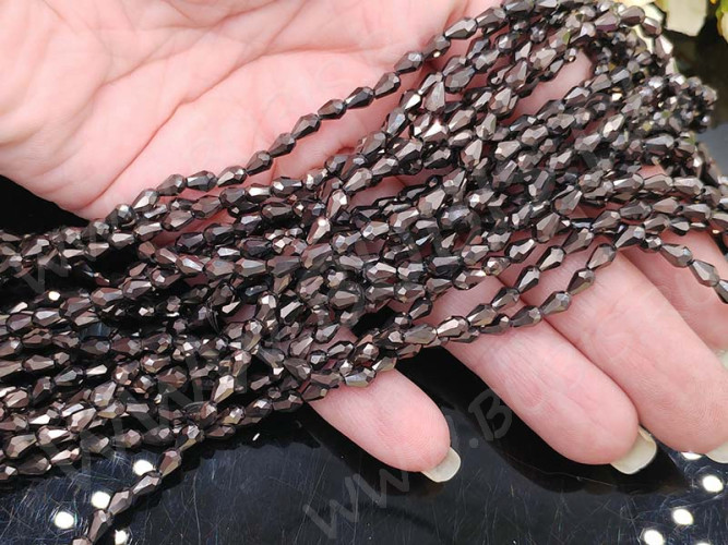 (ОПТ) Бусина Капля гранёная 5*3,5*3,5мм т.коричневый металлик непрозрачный (имитация Сваровски) (НИТЬ)