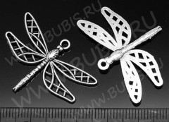 Подвеска Стрекоза 12 ажурная 34,5*25*2,5мм античное серебро (литьё)