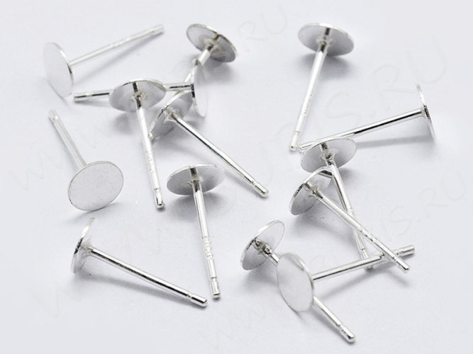 Пуссеты ("гвоздики") №159 серебро с пробой S925 с платформой (площадкой) 5мм 11,5*5*0,7мм серебристые (Sterling Silver) (1 пара)