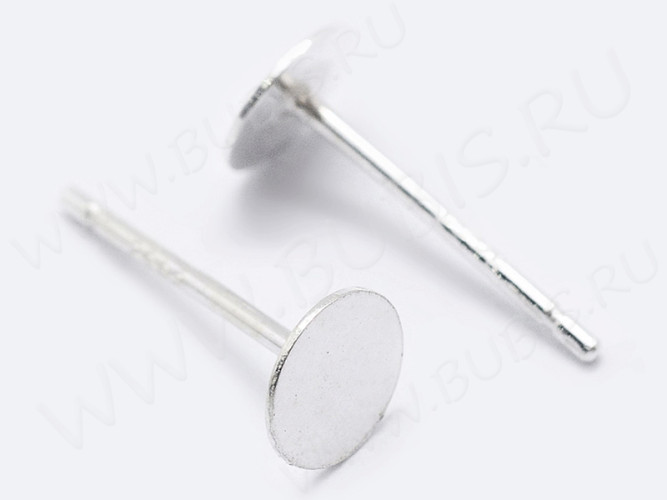 Пуссеты ("гвоздики") №159 серебро с пробой S925 с платформой (площадкой) 5мм 11,5*5*0,7мм серебристые (Sterling Silver) (1 пара)