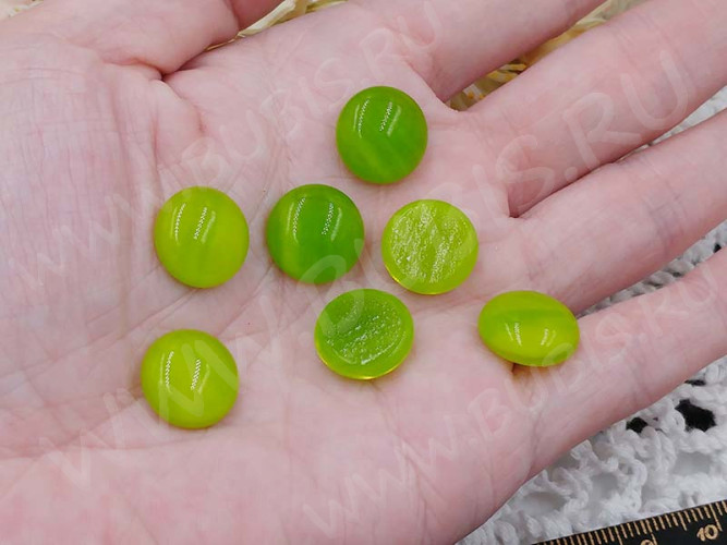 Кабошон Фьюзинг 351  Круглый 16-28мм Двухцветное Зеленый на прозрачном Волна