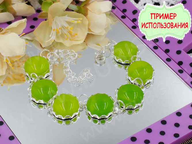 Кабошон Фьюзинг 351  Круглый 16-28мм Двухцветное Зеленый на прозрачном Волна