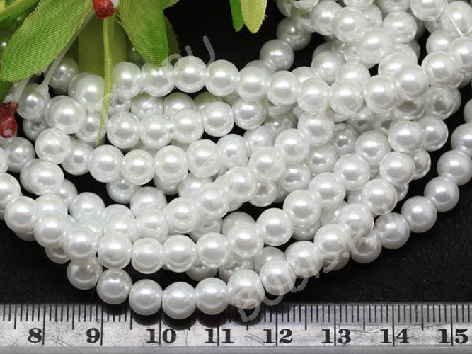 (СКИДКИ!!!) Бусина округлая "жемчуг" 5мм белая жемчужная (стекло) (50шт.)