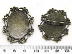 Основа (заготовка) для броши №42 булавка с ажурным сеттингом 30*21мм 40*32*7,5мм античная бронза (литьё и Iron)