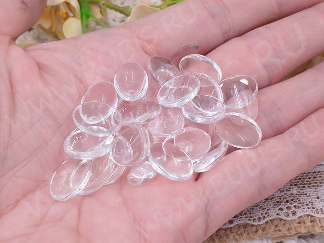 (СКИДКИ!!!) Кабошон стеклянный 03 Овал 14*10*3,3мм прозрачный (стекло) (10шт.)