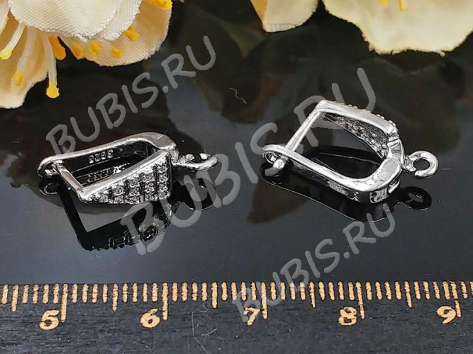 Швензы с английским замком №124 с инкрустацией кубическим цирконием 17*11*5,5мм цвет платины и прозрачные (Milano LUX) (Brass и фианит) (1 пара)