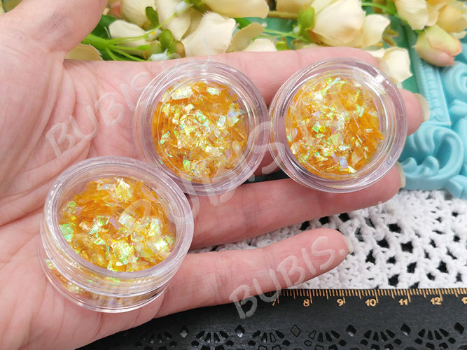 Наполнение для смолы и бутылочек 081 хлопья слюды пластиковые Bubis Crafts золотистые с АВ (декор)