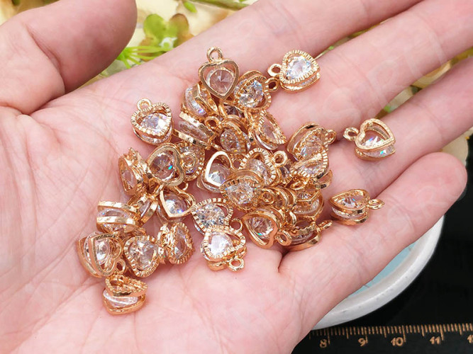 Подвеска Капля 3D с кубическим цирконием 13,5*8*5мм розовое золото (сплав и фианит)