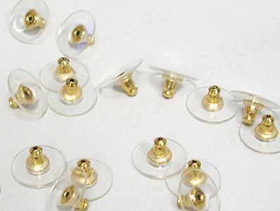 (СКИДКИ!!!) Зажимы для пуссет(гвоздиков) и швенз №03 12*6мм прозрачные+золотистый (Brass) (10 пар)