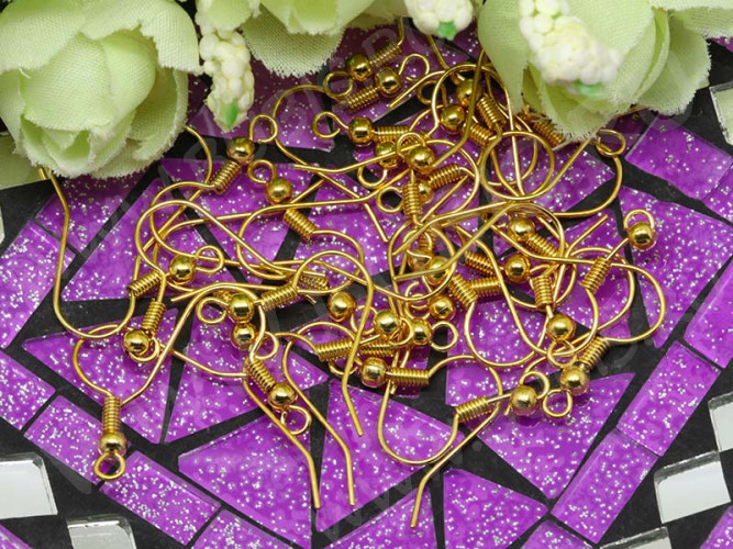 Швензы-крючки №014 с пружинкой и шариком 20*18,5мм золотистые (Brass) (10 пар)