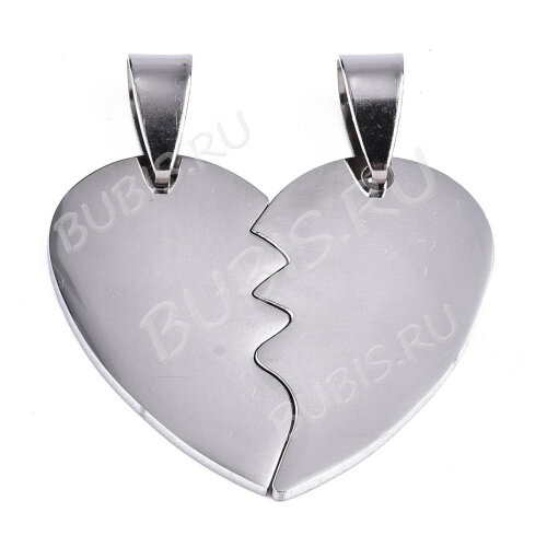 Подвеска Жетон 39 Сердечко из двух половинок с держателями 30*27*1,5мм цвет платины (Хирургическая сталь)