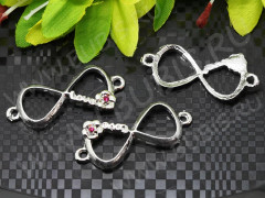 238 Коннектор вставка для браслетов бесконечность Бантик love 35*15*4,2мм цвет платины и т.розовый (сплав и стекло)