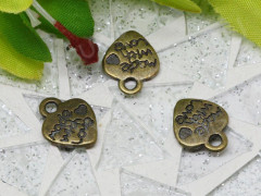 (СКИДКИ!!!) Подвеска Сердечко 18 двусторонняя &quot;Made with love&quot; 12*9,8*1,6мм античная бронза (литьё) (10шт.)