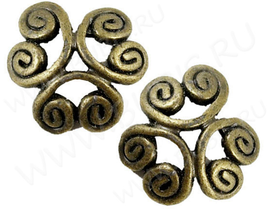 (СКИДКИ!!!) 131 Шапочка Завитки 12*11,5*3,2мм античная бронза (литьё) (10шт)