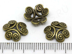 (СКИДКИ!!!) 131 Шапочка Завитки 12*11,5*3,2мм античная бронза (литьё) (10шт)