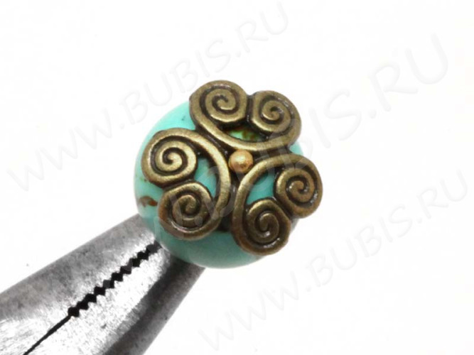 (СКИДКИ!!!) 131 Шапочка Завитки 12*11,5*3,2мм античная бронза (литьё) (10шт)