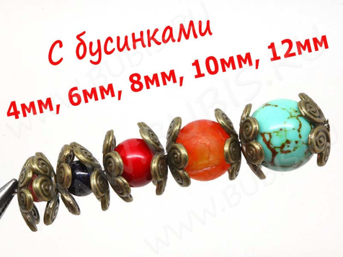 (СКИДКИ!!!) 131 Шапочка Завитки 12*11,5*3,2мм античная бронза (литьё) (10шт)