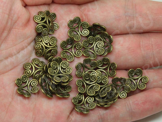 (СКИДКИ!!!) 131 Шапочка Завитки 12*11,5*3,2мм античная бронза (литьё) (10шт)