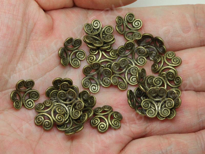 (СКИДКИ!!!) 131 Шапочка Завитки 12*11,5*3,2мм античная бронза (литьё) (10шт)