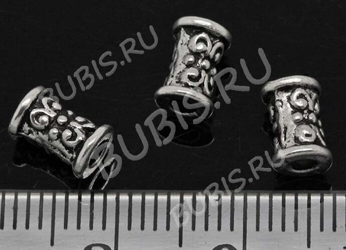 (СКИДКИ!!!) Бусина 022 трубочка Завитки и точки 7*5*5мм античное серебро (литьё) (10шт.)