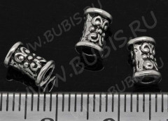 (СКИДКИ!!!) Бусина 022 трубочка Завитки и точки 7*5*5мм античное серебро (литьё) (10шт.)