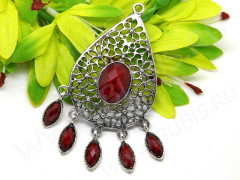 Кулон 43 имитация камня Капля с подвесами 78*43*6,5мм античное серебро и т.красный (металл и резин)