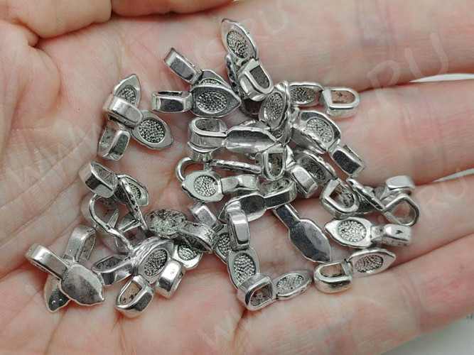 Бейл для приклеивания 04 листик 15,5*5,8*5,5мм античное серебро (литьё)