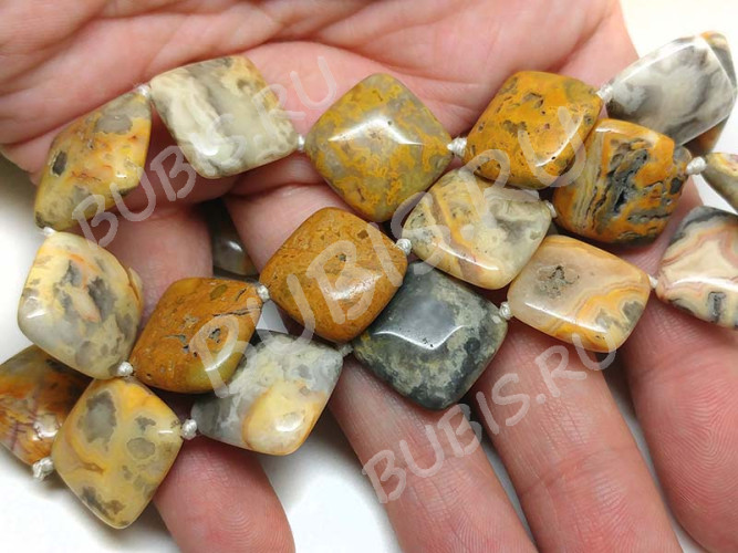 Бусина каменная Ромб 10 20*20*6,5мм Агат Крейзи серо-т.жёлтый (камни)
