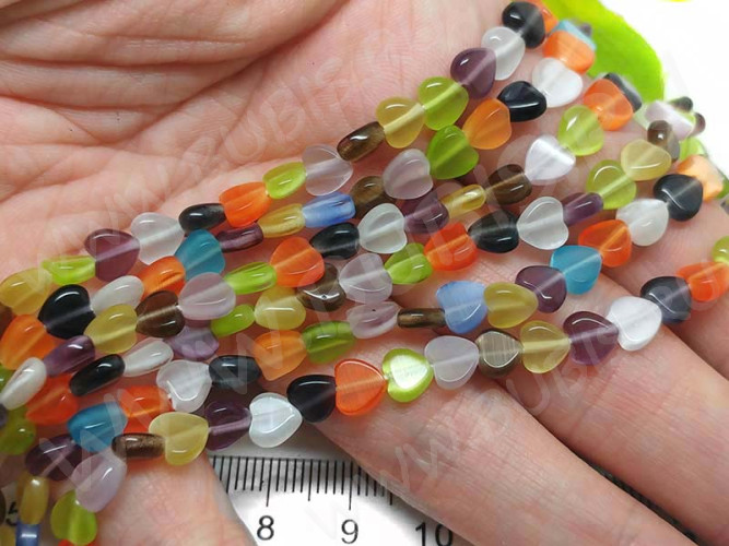 (ОПТ) Бусина каменная Сердце 10 6*5,5*2,5мм Кошачий глаз МИКС (камни) (НИТЬ)