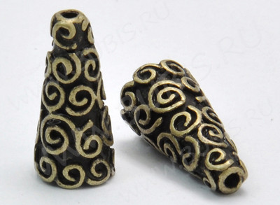 134 Шапочка-конус Завитки 18*9*9мм античная бронза (литьё)
