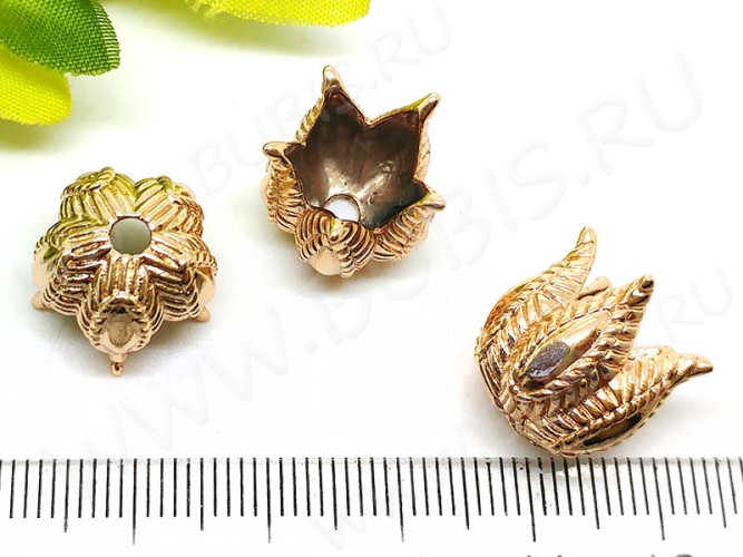 266 Шапочка простая 31 колокольчик винтажный Цветочек 14*14*14мм св.розовое золото (Milano LUX) (Brass с позолотой)