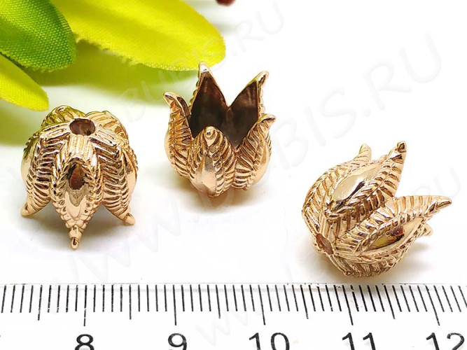 266 Шапочка простая 31 колокольчик винтажный Цветочек 14*14*14мм св.розовое золото (Milano LUX) (Brass с позолотой)